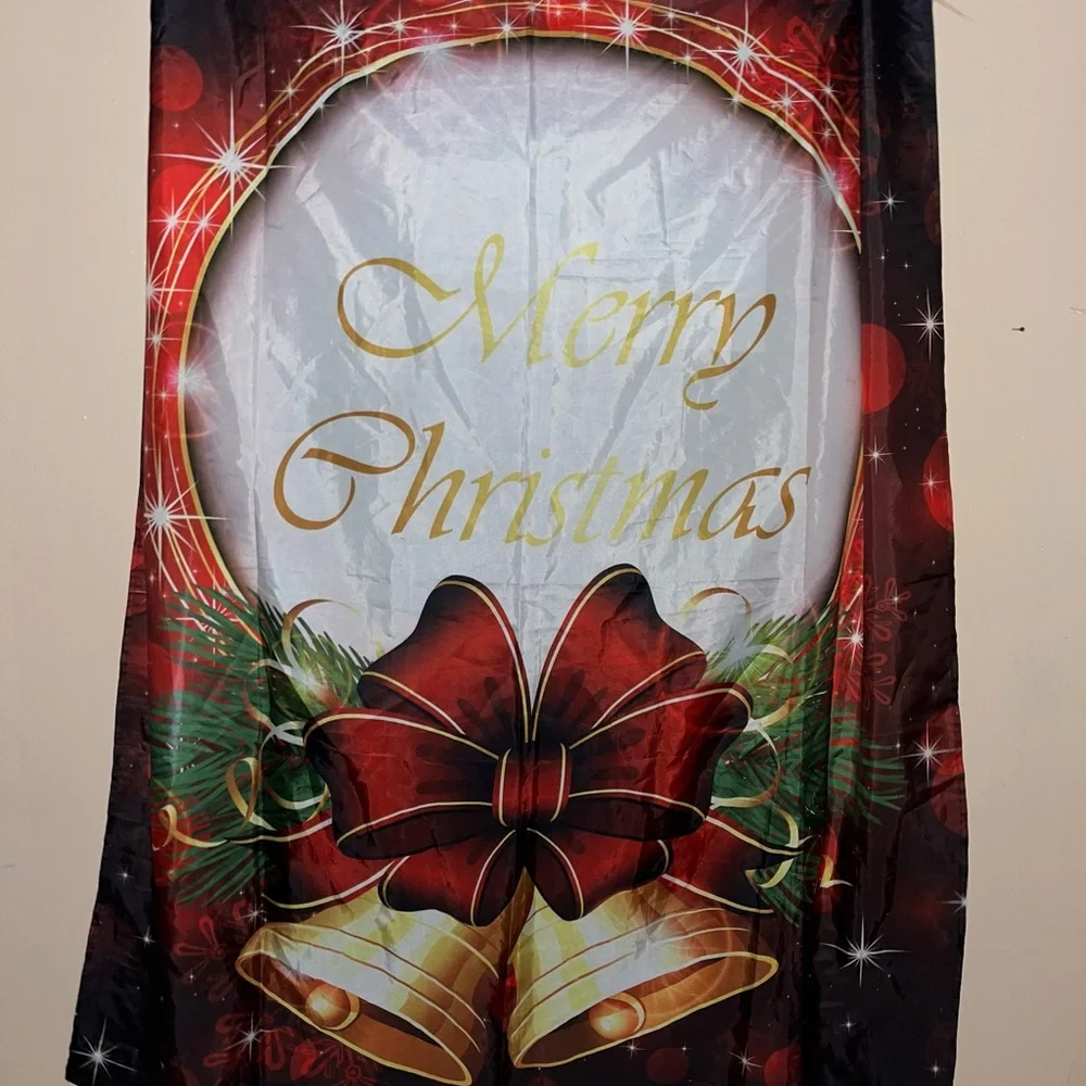 Festive Merry Christmas Banner with Red and Gold Accents